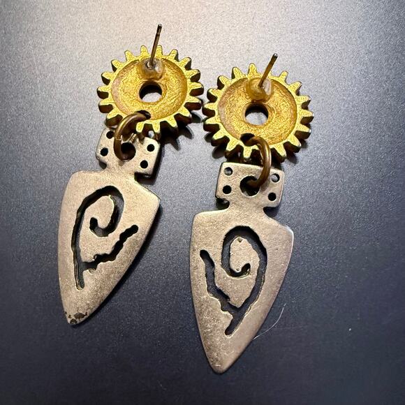 Steampunk Mixed Metal Handcrafted Artisan Drop Earrings - Picture 4 of 6